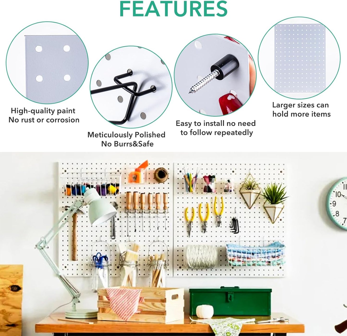 6Pcs Pegboard, Peg Board, Pegboard Wall Organizer, Mount Display Pegboard Kits fit Pegboard Storage, Small Pegboard for Craft Room Garage Kitchen, Peg Boards for Walls - White Pegboards Panels