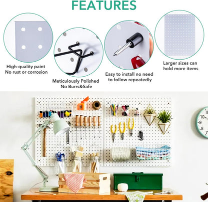 6Pcs Pegboard, Peg Board, Pegboard Wall Organizer, Mount Display Pegboard Kits fit Pegboard Storage, Small Pegboard for Craft Room Garage Kitchen, Peg Boards for Walls - White Pegboards Panels
