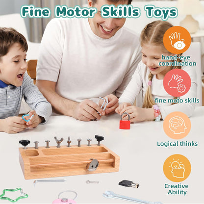 Montessori Screwdriver Board Set Lock and Key Toys Kids Tools Nuts and Bolts Montessori Toys for 3 4 5 Year Old Learning Practical Life Materials Fine Motor Skills Occupational Therapy Games