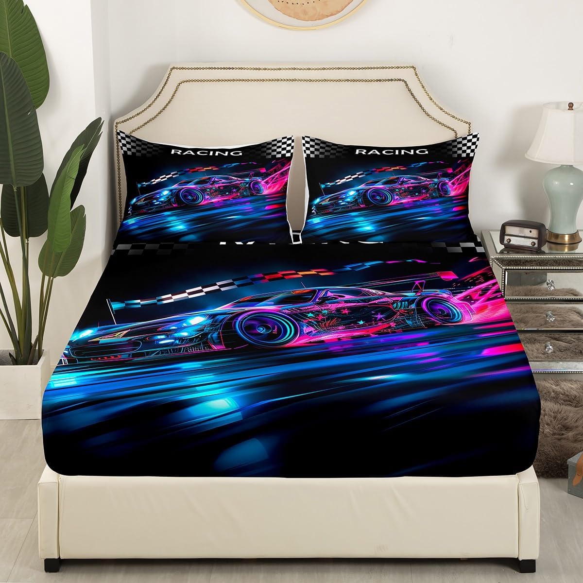 Drum Kit Fitted Sheet,Full Size Rock Music Collections Musical Instruments Theme,Soft Decorative Fabric Bedding Deep Pocket for Children Teens Young Boys Girls,with 2 Pillowcases