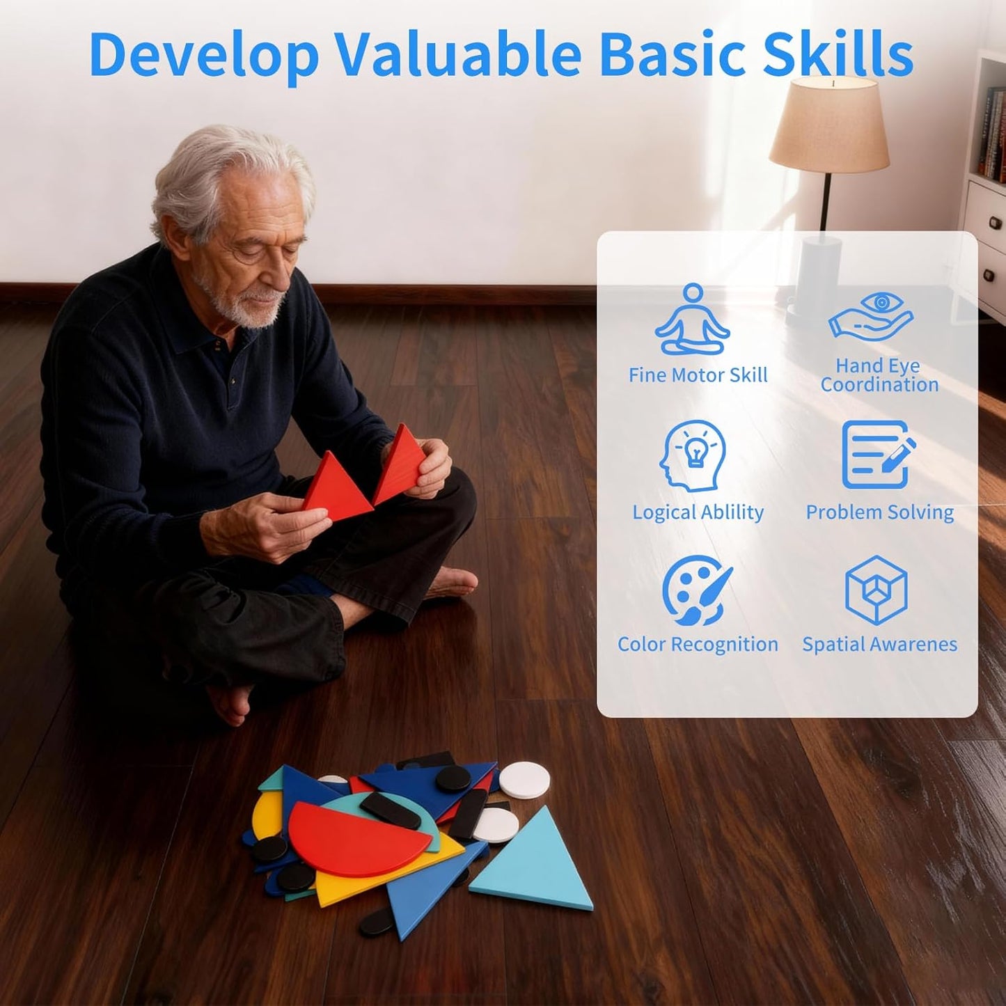 Wooden Tangrams Pattern Blocks, Cognitive Difficulties for Elderly People, Brain-Boosting Crafts Activities for Elderly（Elephant Style）