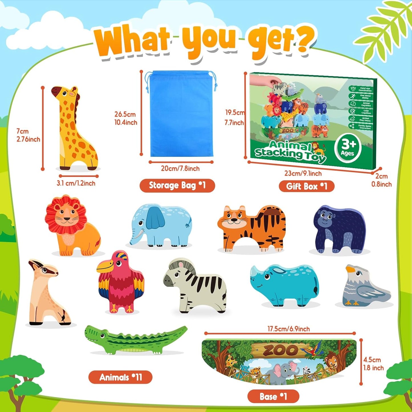 IPOURUP Dinosaur Toys for Kids 3-8 Kid Wooden Stacking Blocks Montessori Toy for 3 4 5 6 7 8 Year Old Boys Girls Christmas Birthday Gifts Toddler Balance Game Ages 3-5 Toys for Boy Girl Age 5-7