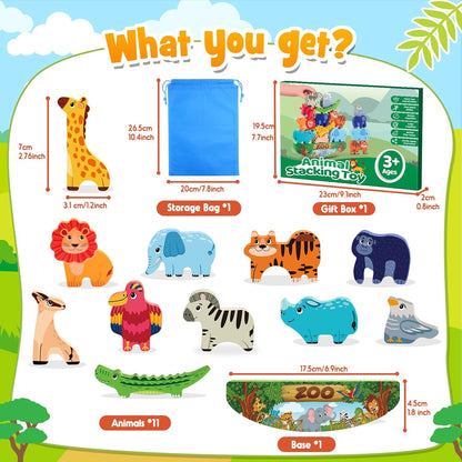 IPOURUP Dinosaur Toys for Kids 3-8 Kid Wooden Stacking Blocks Montessori Toy for 3 4 5 6 7 8 Year Old Boys Girls Christmas Birthday Gifts Toddler Balance Game Ages 3-5 Toys for Boy Girl Age 5-7