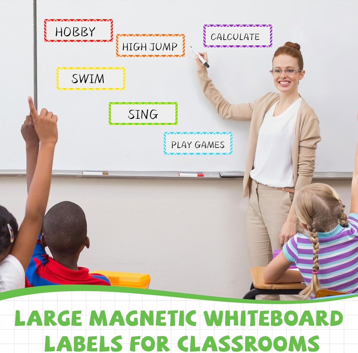 Janlaugh 12 Pcs Large Magnetic Dry Erase Labels for Classroom, 12 x 4 Inch Rectangle Magnetic Name Plates Label Flexible Magnet Stickers for Whiteboards Refrigerator(Rainbow Color,Style 1)
