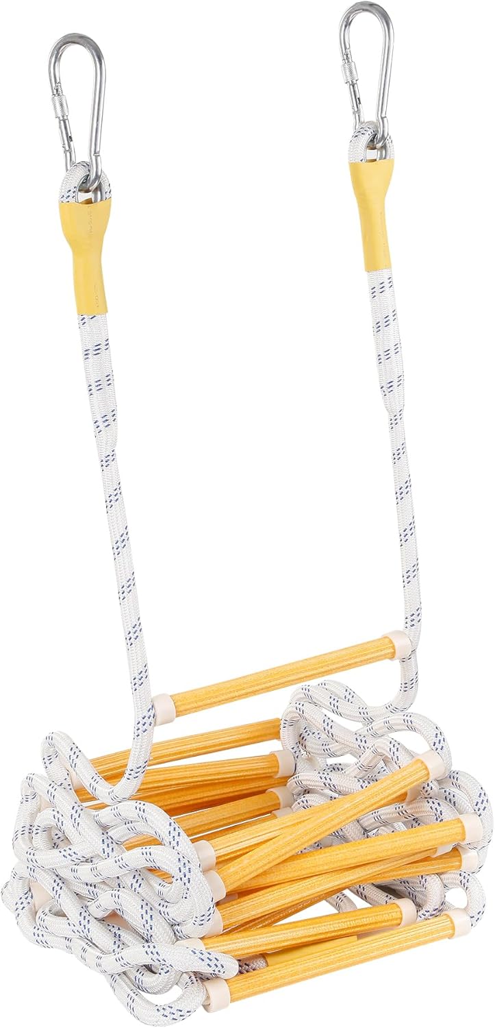 Emergency Fire Escape Ladder Flame Resistant Safety Extension Rope with 2 Hooks, 2-5 Story Homes Reusable Portable Rope Ladder Fire Escape for Window Telescope Ladder for Kids 16FT
