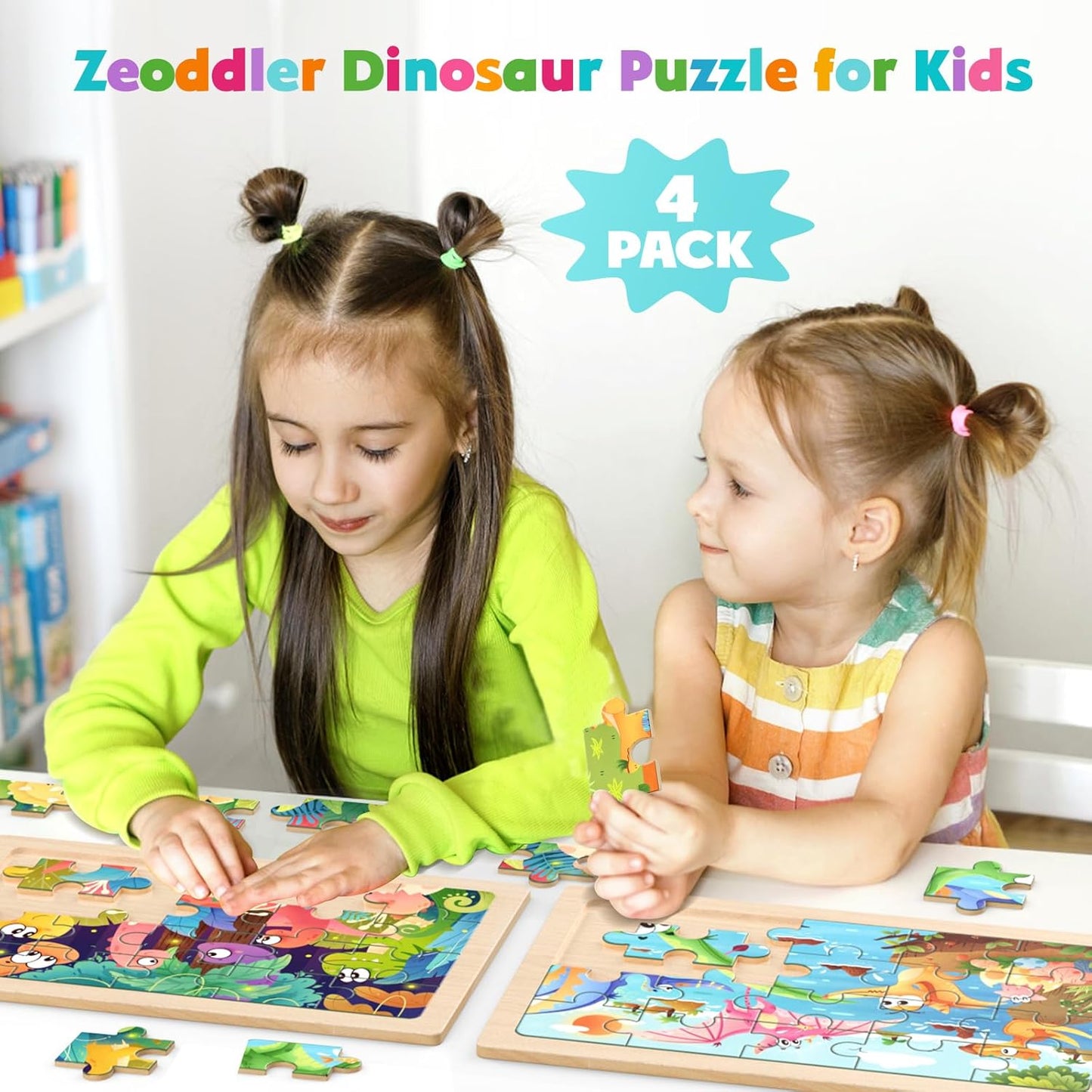 Zeoddler Wooden Puzzles for Toddlers, 4 Pack Animal Jigsaw Puzzles for Kids3-5, 20 Pieces Preschool Learning Activities, Learning & Educational Toys, Gift for Boys, Girls