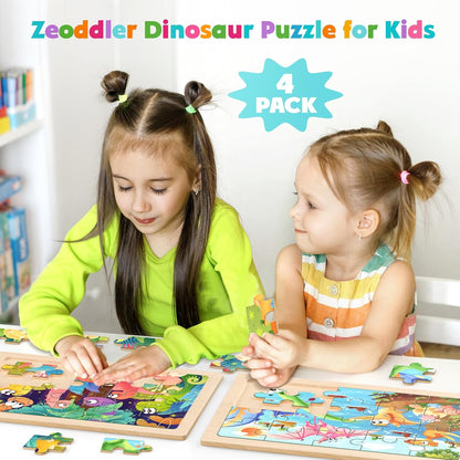 Zeoddler Wooden Puzzles for Toddlers, 4 Pack Animal Jigsaw Puzzles for Kids3-5, 20 Pieces Preschool Learning Activities, Learning & Educational Toys, Gift for Boys, Girls