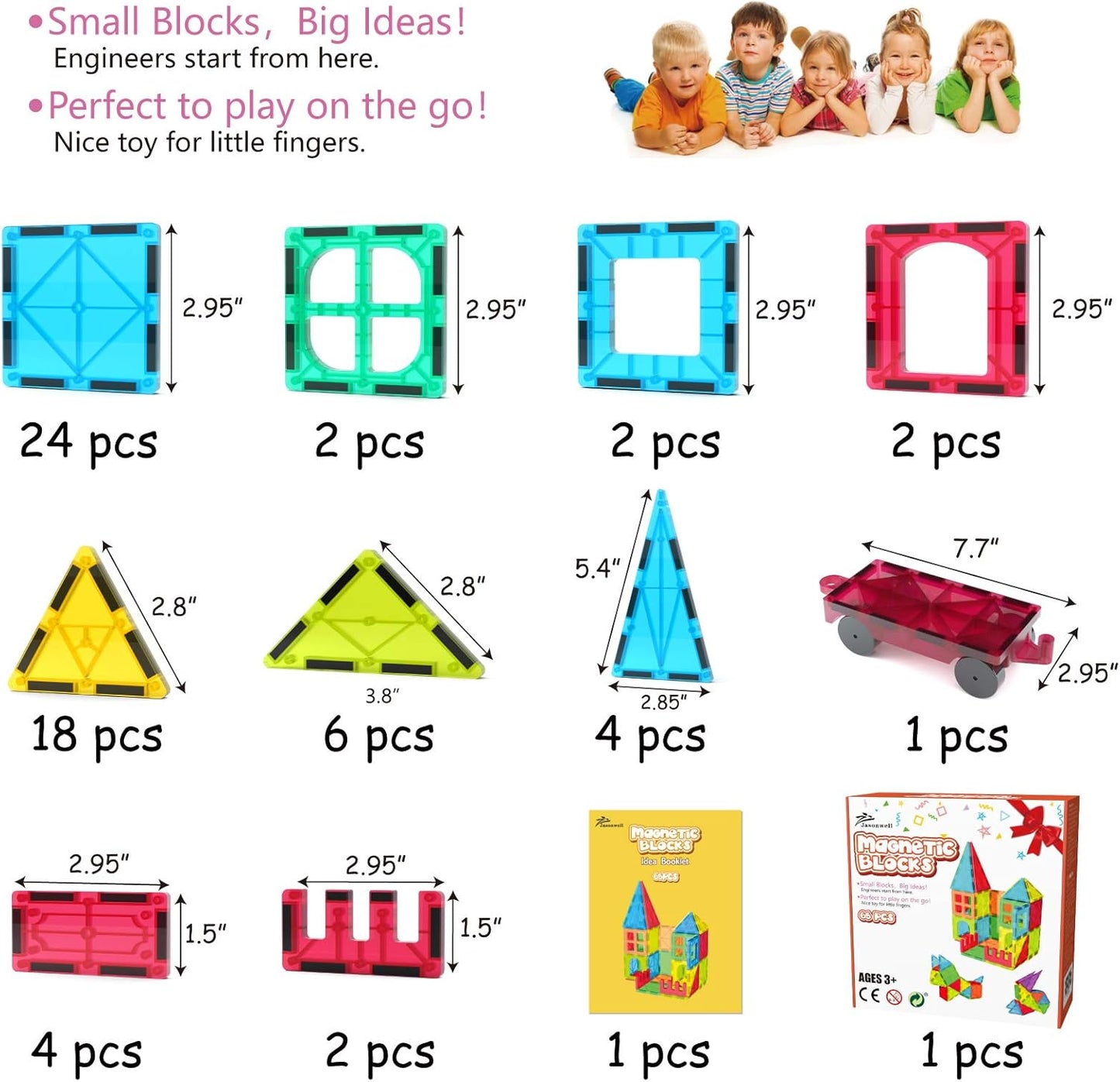 Jasonwell 100pcs Magnetic Tiles Building Blocks Set for Boys Girls Preschool Educational Magnet Construction Kit Stacking STEM Toys Christmas Birthday Gift for Kids Toddler 3 4 5 6 7 8 9 10 + Year Old
