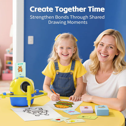Drawing Robot for Kids with Camera Recognition, Interactive Educational Drawing Machine with 150 Cards, Montessori Painting Learning Toys for Ages 3+, Birthday for Boys Girls (Yellow)