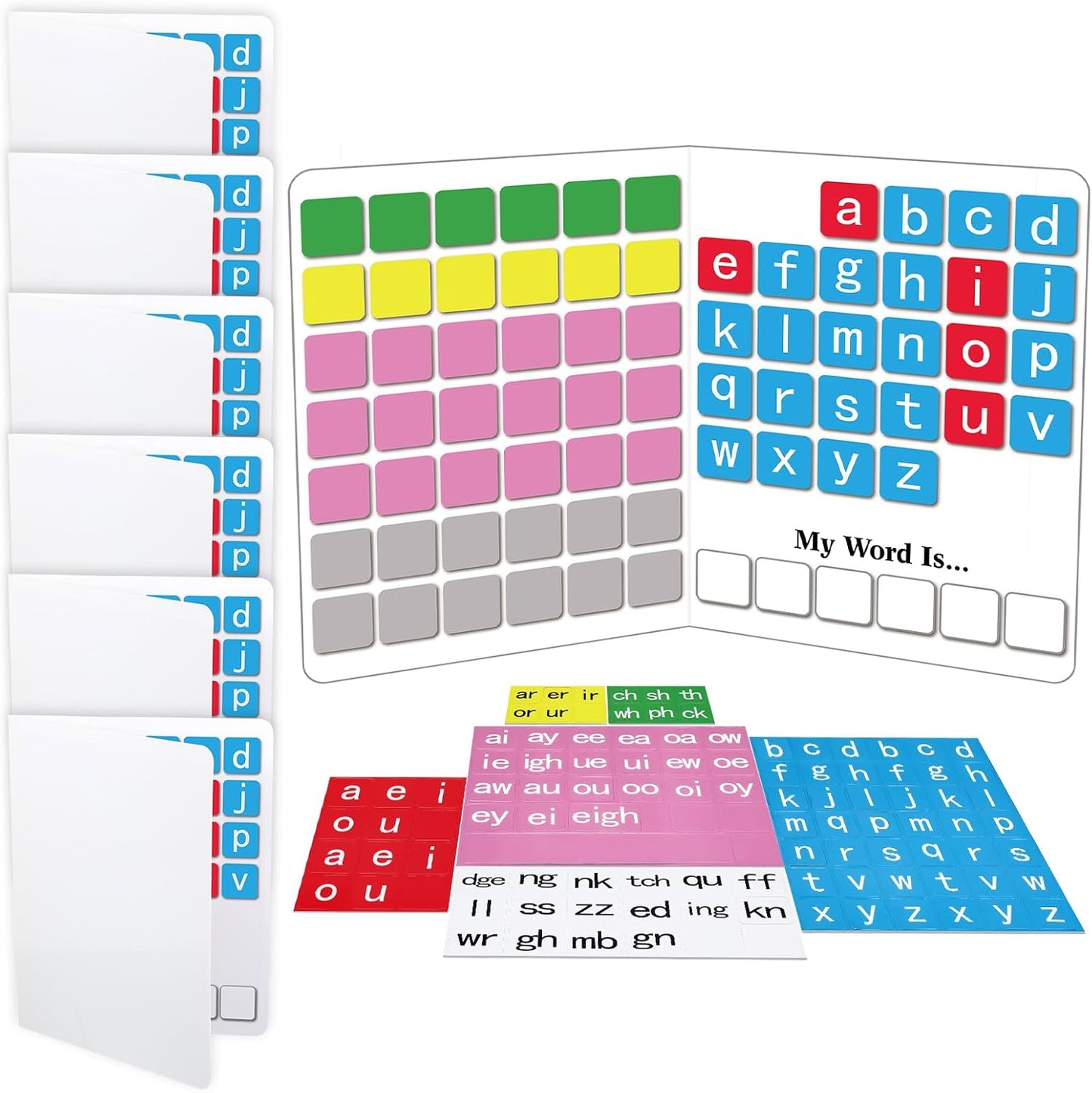 Ireer 6 Set Phonics Magnetic Letter Tiles Set Spelling Reading Games Board Manipulative Phonemic Awareness Sentence Building Alphabet ABC Fridge Magnets Homeschool Classroom Learning Activity