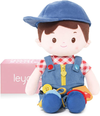 LeyaDoll Soft Bady Educational Soft Baby Doll(16''), Learning Sensory Doll for Toddlers, Montessori Toys for 2-Year-Old Girls Christmas, Birthday Gifts, Plush Doll with Button-Busy Cupcake-Girl
