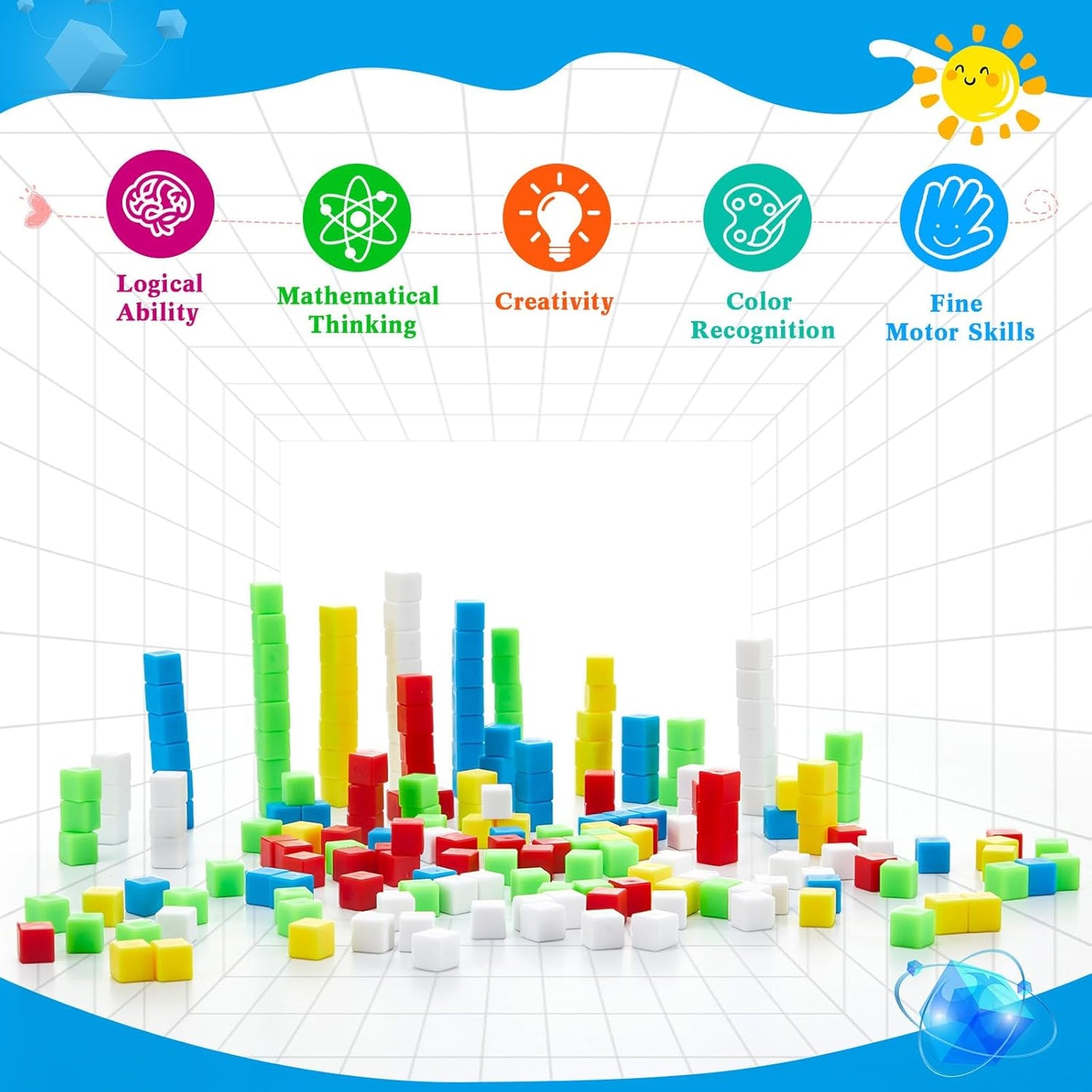 Wettarn 2000 Pieces Plastic Counting Cubes Small Centimeter Cubes for Classroom Preschool Teaching Classification Measurement Learning, 5 Colors