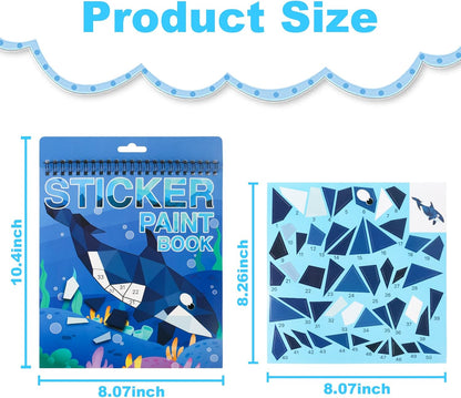 3PCS Sticker Paint Number Books Crafts for Kids Ages 4-8,8-12 Animal Dinosaur Ocean Sticker Book Stickers for Kids Boys Girl Adults for Birthday Party Favors Gift Travel Toy Daycare Activity