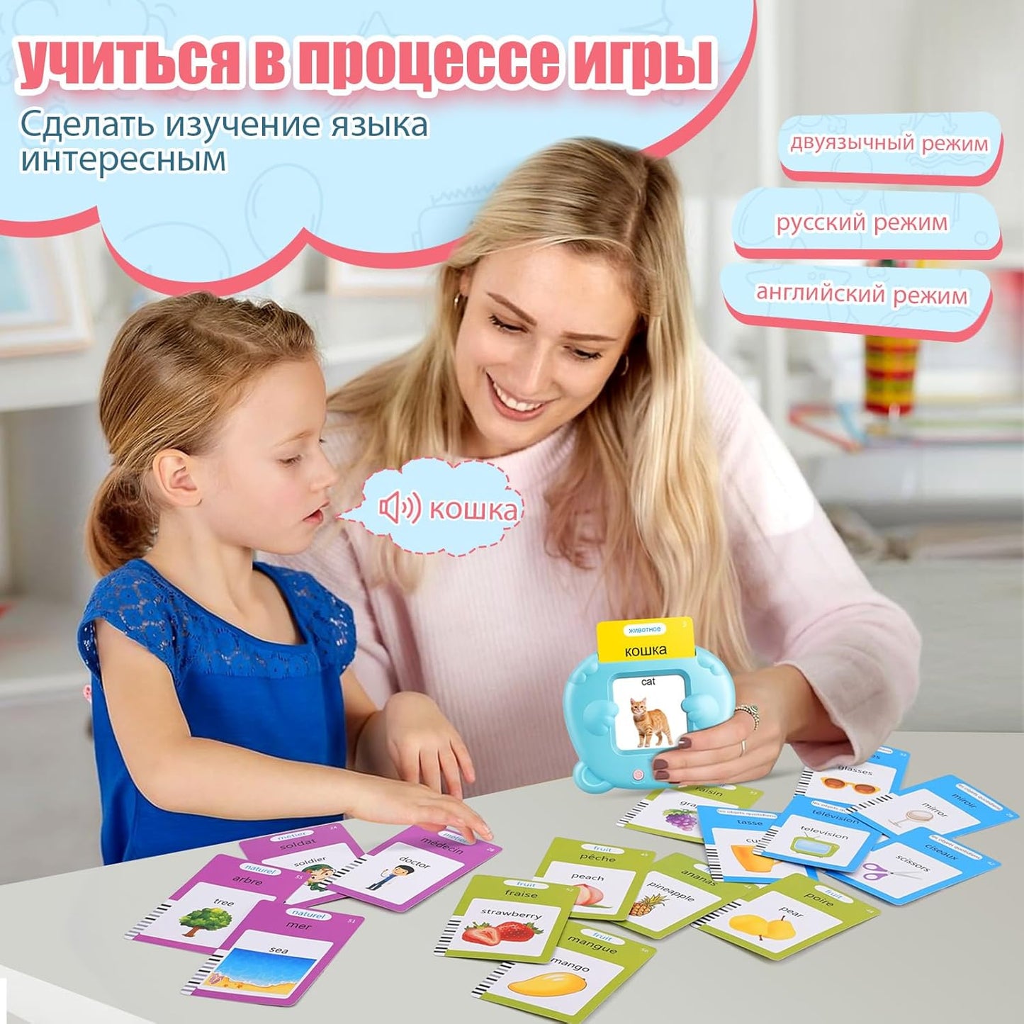Spanish & English Talking Flash Cards for Toddler, Bilingual Flash Cards Learning Montessori Toys with 224 Sight Words, Speech Therapy Toys for Children Sensory Preschool Education