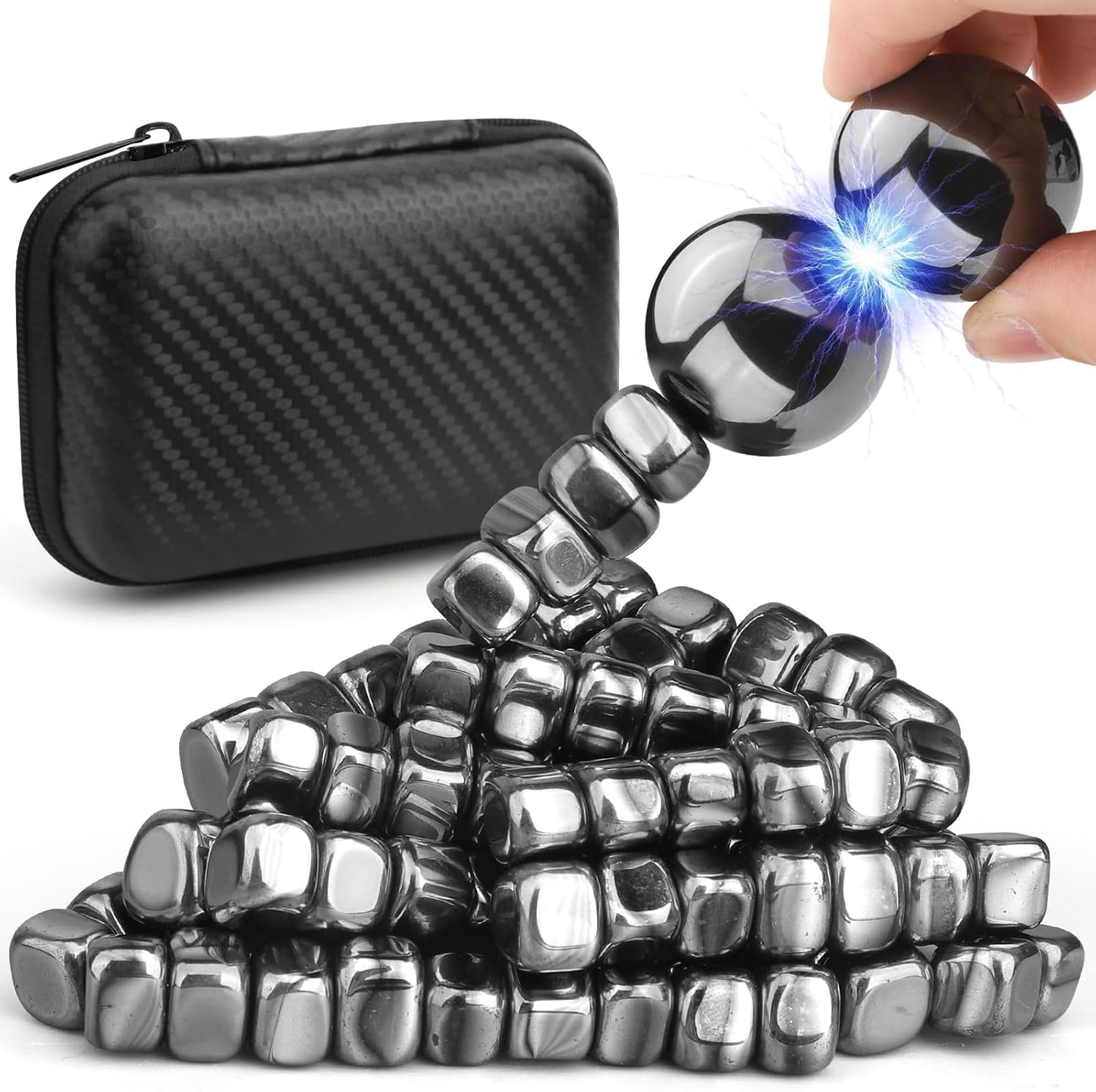 Fidget Mangetic Store with Fiber Case, Magnetic Stones with 1.26 inch Magnet Balls for Adults, Cool Magnet Rock Stone for Kitchen Refrigerator Magnet Office Desk Decor, Brain Storming EDC Science Kit
