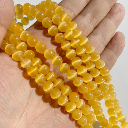 HAAMIIQII 8mm Light Blue Cat Eye Glass Round Crystal Stone Loose Gemstone Beads for Jewelry Making Bracelets Necklaces Earrings Crafts (45-50pcs)