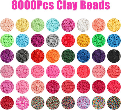 YMSDZHL 6000+PCS Clay Beads Bracelet Making Kit,24 Color DIY Flat Preppy Beads for Friendship Jewelry Making,Polymer Heishi Beads with Charms Gifts for Teen Girls Crafts for Ages 4-12