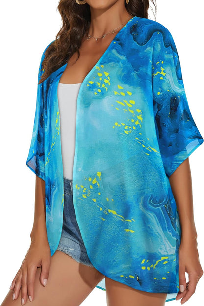 Womens Kimono Cardigans Beach Cover ups Swimwear Puff Sleeve Loose Casual Summer Tops 2026