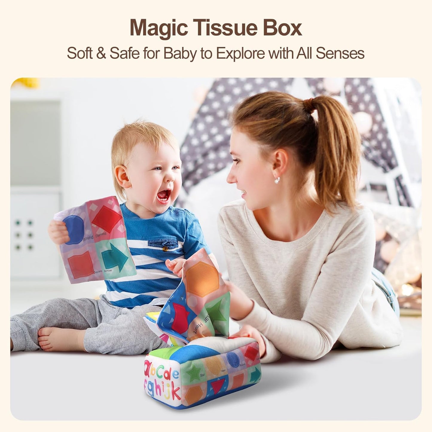 Montessori Toys for Babies 6-12 Months,8 in 1 Developmental Learning Toys Set Wooden Sensory Toys for Baby Toys 12-18 Months (Includes Tissue Box Toy,Stacking Cups and More)