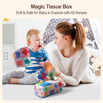 Montessori Toys for Babies 6-12 Months,8 in 1 Developmental Learning Toys Set Wooden Sensory Toys for Baby Toys 12-18 Months (Includes Tissue Box Toy,Stacking Cups and More)