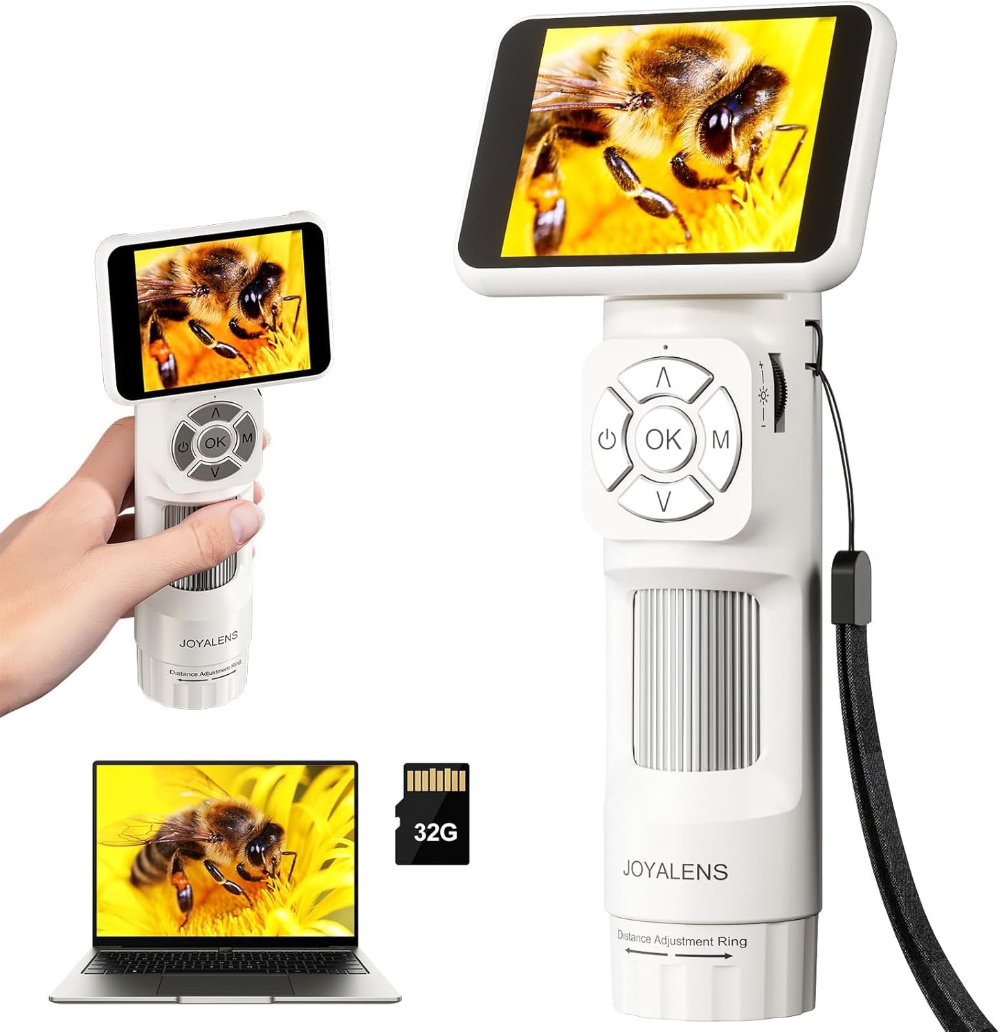 JL113 Microscope for Kids Adults with 2.8" IPS Screen, Handheld Digital Microscope Camera Anti-Shake, 1080P USB Coin Magnifier for Adults with 8 LED Light, Science Kit Kids, PC View, 32GB