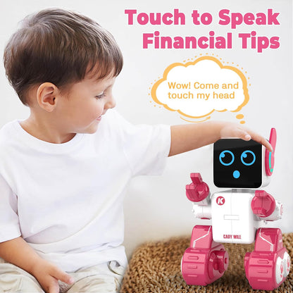 okk Robot Toys for Kids, Programmable Remote Control Robot, Interactive Toys with Coin Bank, LED and Tray, Walking Talking Singing Dancing Gift for Boys Girl（White）