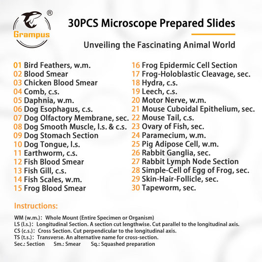 30 Prepared Microscope Slides with Specimens for Kids Students - Plants, for Biological Science Lab, Children's Science Education, Homeschooling Use