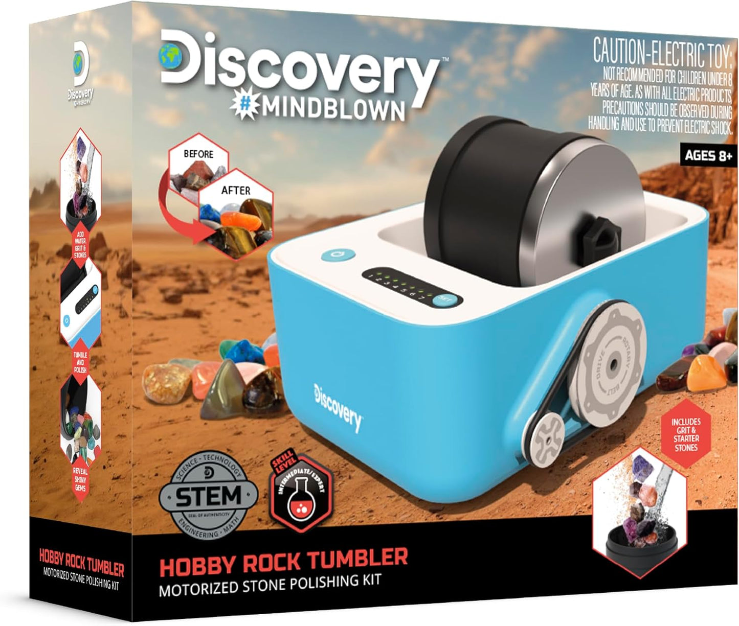Discovery™ Rock Tumbler Deluxe Set – Stone Polishing Kit with Rocks, 4 Grits, Gem Case| STEM Science Project Kit for Kids & Beginners| Cool Toy for Boys & Girls Ages 8+
