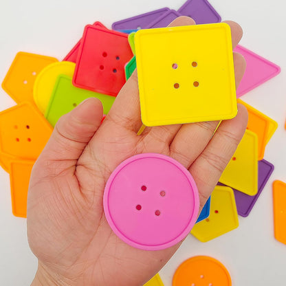 130 Pieces Big Bright Craft Buttons Colorful Large Beads Button Vivid Colors Geometric Shaped Buttons Large Beads Button Lacing Threading for Arts DIY Crafts Projects Crochet Knitting Gifts