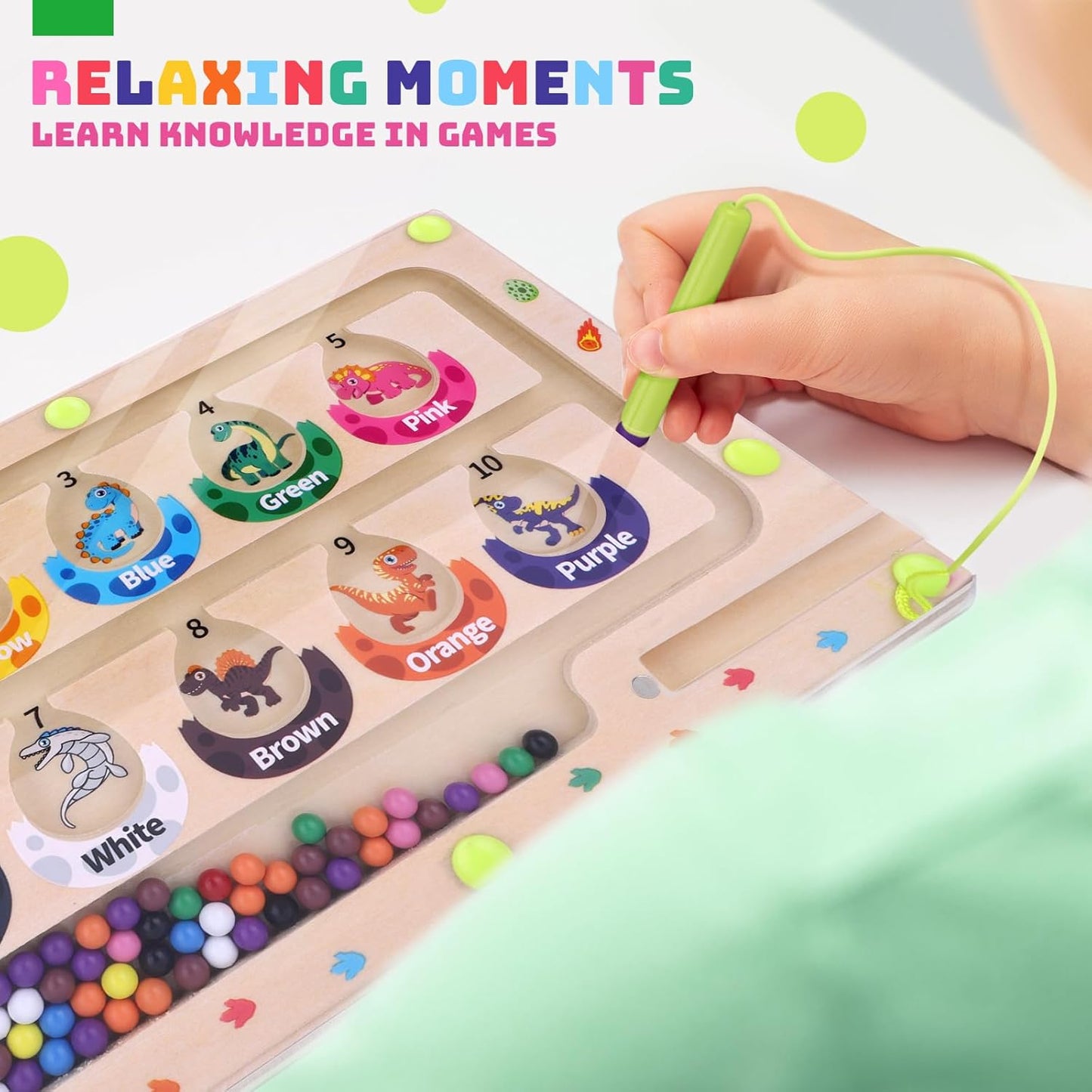 Uiseba Dinosaur Mini Magnetic Color and Number Maze Montessori Toy for Ages 3 4 5, Toddler Busy Board, Educational Preschool Learning Activities, Ideal Christmas & Birthday Gift for Boys and Kids