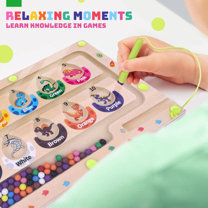 Uiseba Dinosaur Mini Magnetic Color and Number Maze Montessori Toy for Ages 3 4 5, Toddler Busy Board, Educational Preschool Learning Activities, Ideal Christmas & Birthday Gift for Boys and Kids