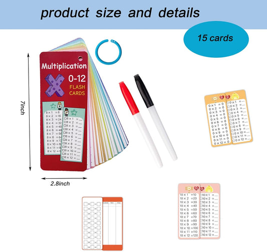 15 Math Multiplication Flashcards+15 Division Flashcards+2 Pens, Self Checking Classroom Home Learning Aid Tool, Primary School Teacher Teaching Aid Tool