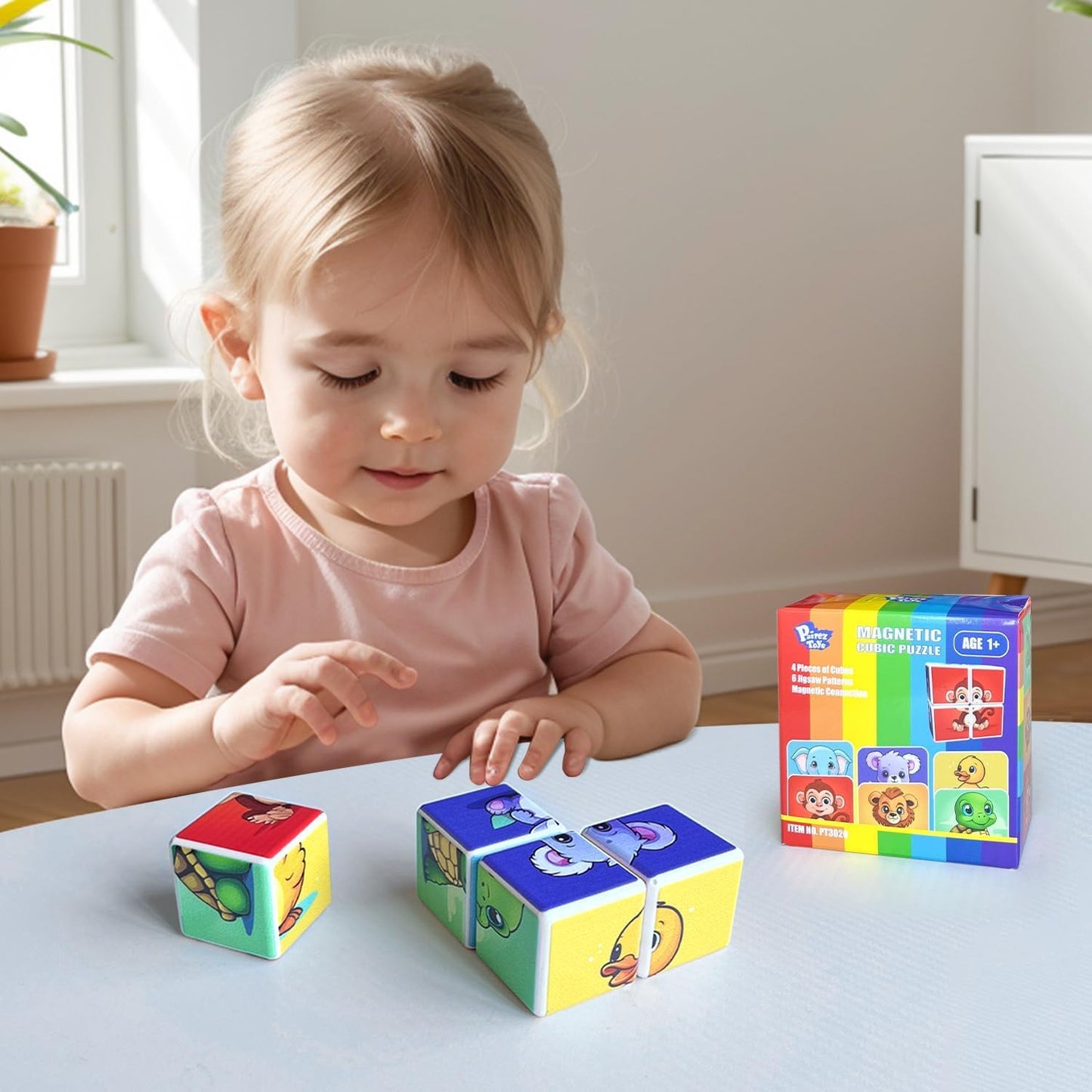 Pairez Toys Random 4 Sets of Magnetic Blocks for Toddlers, 4 Packs Total 16 PCS & 24 Patterns, Magnetic Puzzles for Kids 1-3, Preschool Learning Classroom Must Haves Puzzle Toys