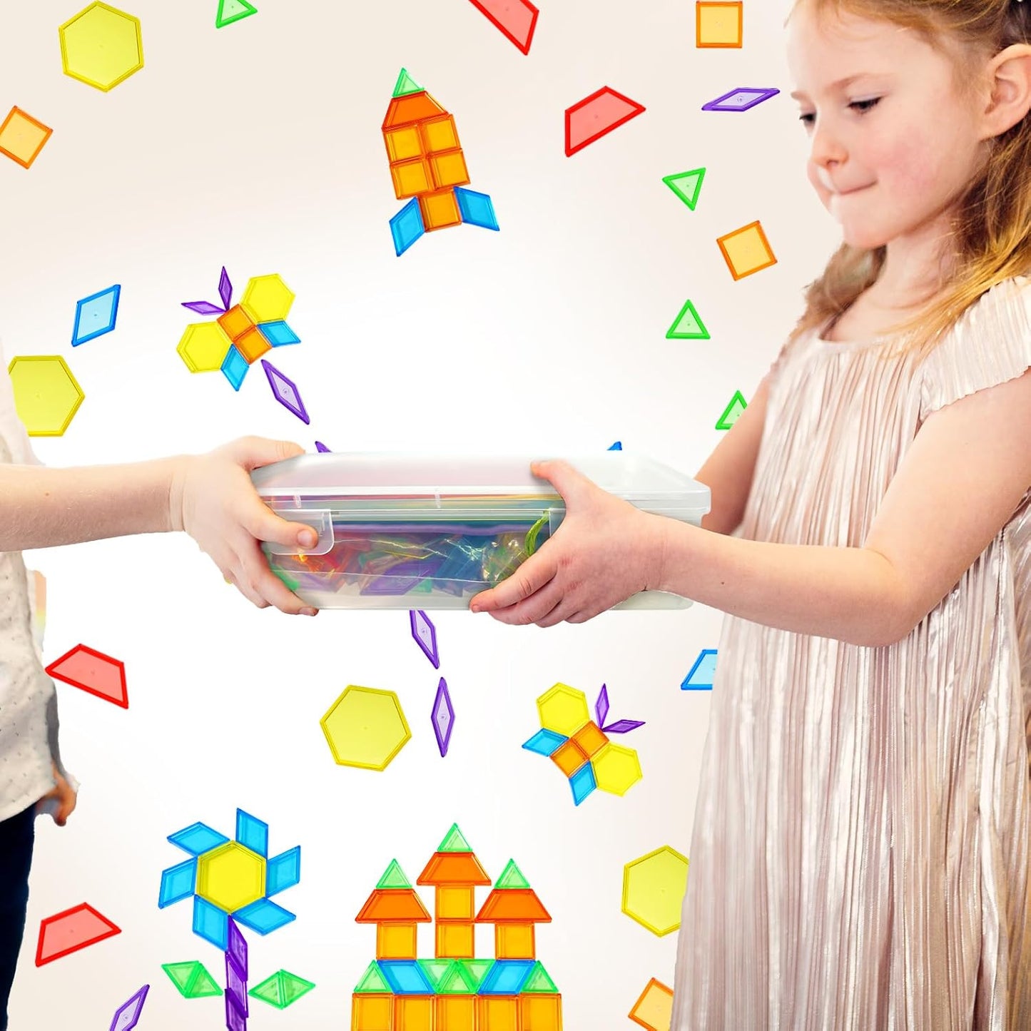 Bbiamsleep 140 Pcs Translucent Pattern Blocks Plastic Transparent Geometric Shape Blocks Light Table Manipulatives Accessories Sensory Bin Filler for Light Table Sorting Counting Spelling Training