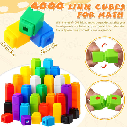 2000 Pcs Linking Cubes Math Educational Counting Toy Connecting Counting Blocks Manipulatives Learning Activities Toys for Kindergarten Homeschool Preschool Supplies