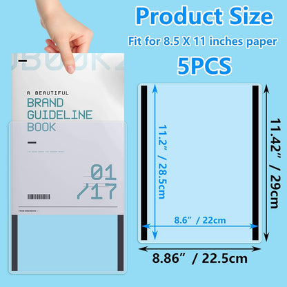 5Pcs Magnetic Sign Holder Clear Plastic File Folder with Magnet Borders Rigid Frames for Letter Size Posters Home Office and Store Displays 11x8.5inch