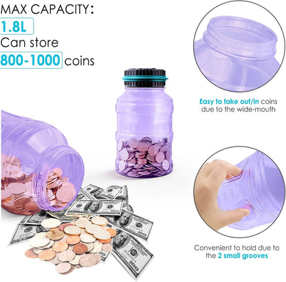 Large Piggy Bank for Adults Kids, Vcertcpl Digital Coin Counting Bank with 1.8L Capacity, Great Coin Bank Money Jar for Adults Kids with Saving Goals, Bank for All US Coins (Green B)