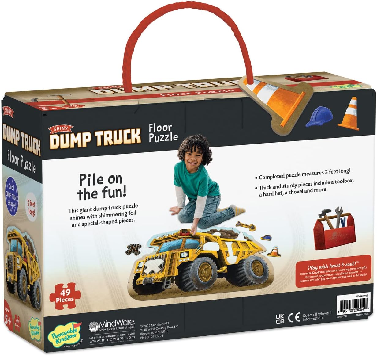 Peaceable Kingdom Giant Floor Puzzles with Uniquely Fun Shaped Pieces for Kids Ages 3+ Gifts for Boys and Girls - Dump Truck