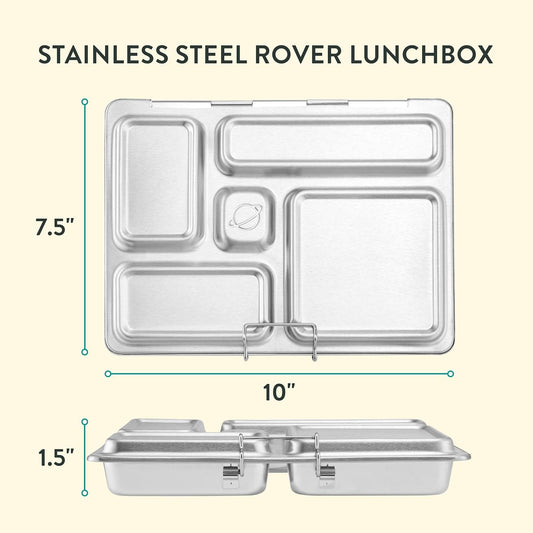 PlanetBox Rover Stainless Steel Bento Box Style Lunch Box Kit for Youth with 5 Compartments – Butterflies Edition includes Insulated Lunch Bag, Leakproof Food Containers & Matching Magnets