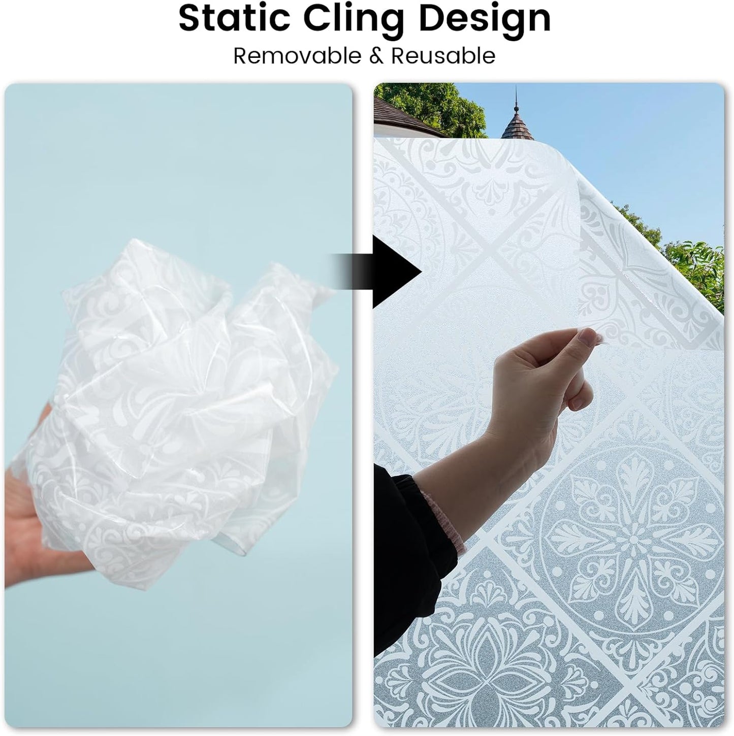 DKTIE Wooden Blinds Pattern Decorative Window Privacy Film, Sun Blocking Heat Control, Static Cling No Glue, with Installation Tools, Stained Glass Window Film (S531, 17.7" x 78.7")