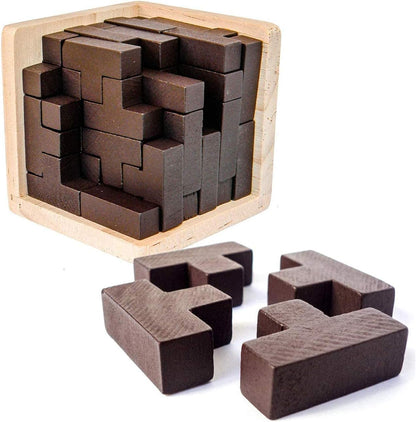 Wooden Brain Teaser Puzzles Box Brain Teasers Wooden Puzzle T-Shaped Geometric Intellectual Jigsaw Logic Cube Puzzles Mind Games for Kids and Adults