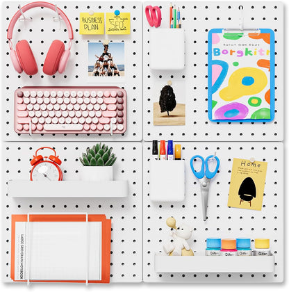 FZK Peg Board with Hooks, Plastic Pegboard Kit with 4 White Pegboards and Accessories, Peg Board Wall Organizer for Office and Craft Room