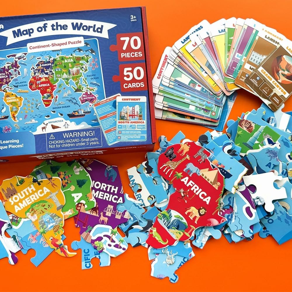 United States Puzzles for Kids Ages 4-6 - 70 Pcs USA Map Kids Puzzle with 50 Cards 400+ USA Facts - State & Capitals Floor Jigsaw Puzzles for Children 6-8 - Educational Toys Gift for Boys Girls