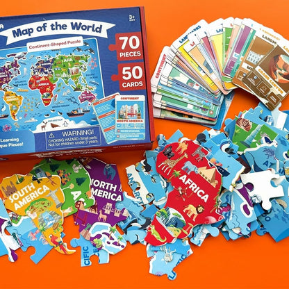 United States Puzzles for Kids Ages 4-6 - 70 Pcs USA Map Kids Puzzle with 50 Cards 400+ USA Facts - State & Capitals Floor Jigsaw Puzzles for Children 6-8 - Educational Toys Gift for Boys Girls