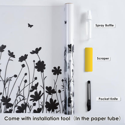 DKTIE Window Privacy Film Flowers Pure White Pattern Stained Glass Window Film Decorative Frosted Glass Window Film Sun Blocking Heat Control Static Cling (A274, 17.5" x 78.7")
