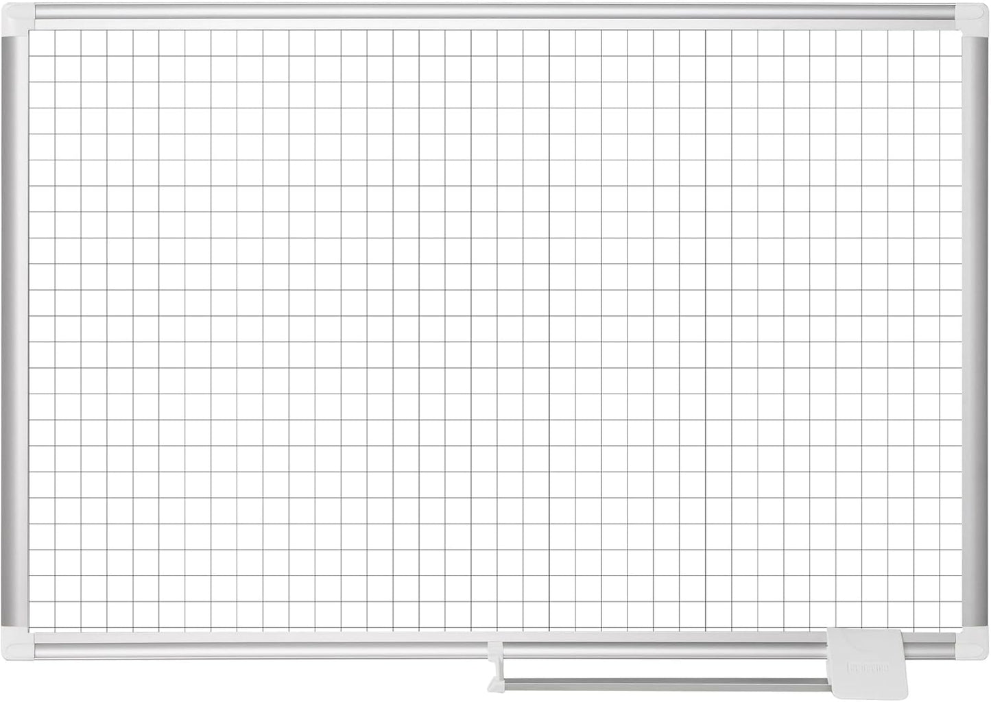 MasterVision gridded Magnetic Steel Dry Erase Planning Board, 1 x 2 Grid, 36 x 24, White Surface, Silver Aluminum Frame