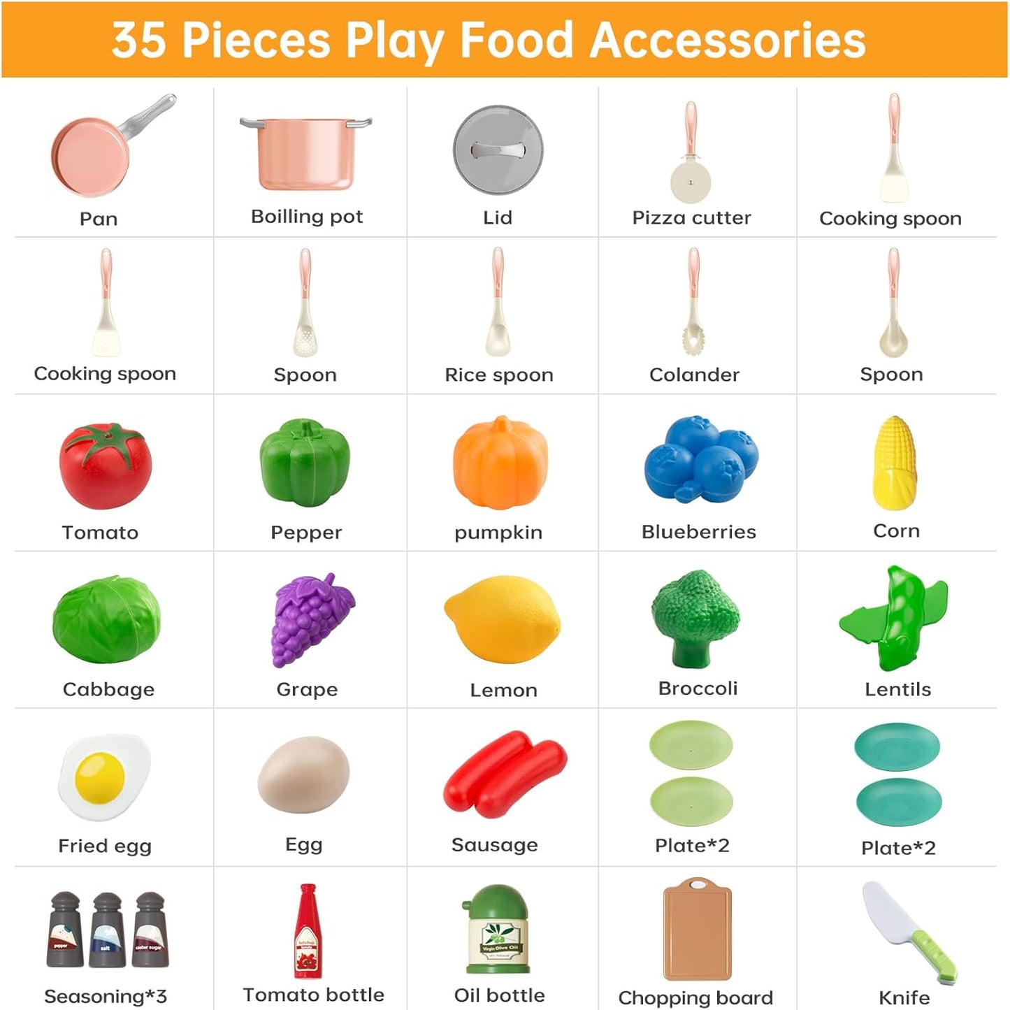 150Pcs Kitchen Playset, Toddlers Pretend Cooking Cookware Accessories, Food, Picnic Blanket, Fruits, Veges, 2Pack Shopping Storage Basket, Dessert and Prop Money, Gift for Kids (Pink)