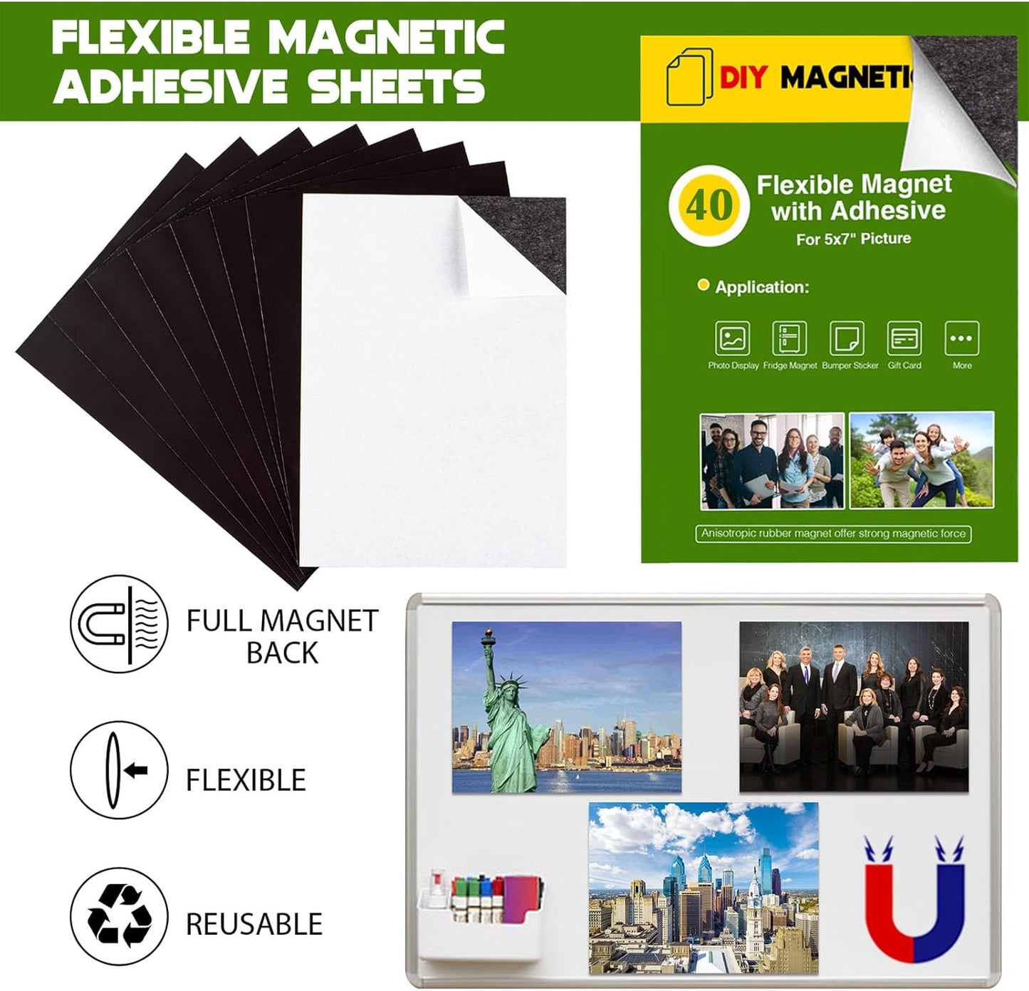 Adhesive Magnetic Sheets for Letter Size 8.5x11 (Pack of 8),Magnet Sheets with Self-Stick Adhesive for Home/Classroom/Office,Easy Cut DIY Paper Craft Magnet