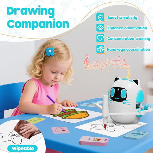 Drawing Robot for Kids with Camera Recognition, Montessori Educational Art Toy Kit with 150 Cards & 12 Colorful Pens for Preschool Learning Activities, Christmas Birthday Gifts for Boys Girls Ages 3+