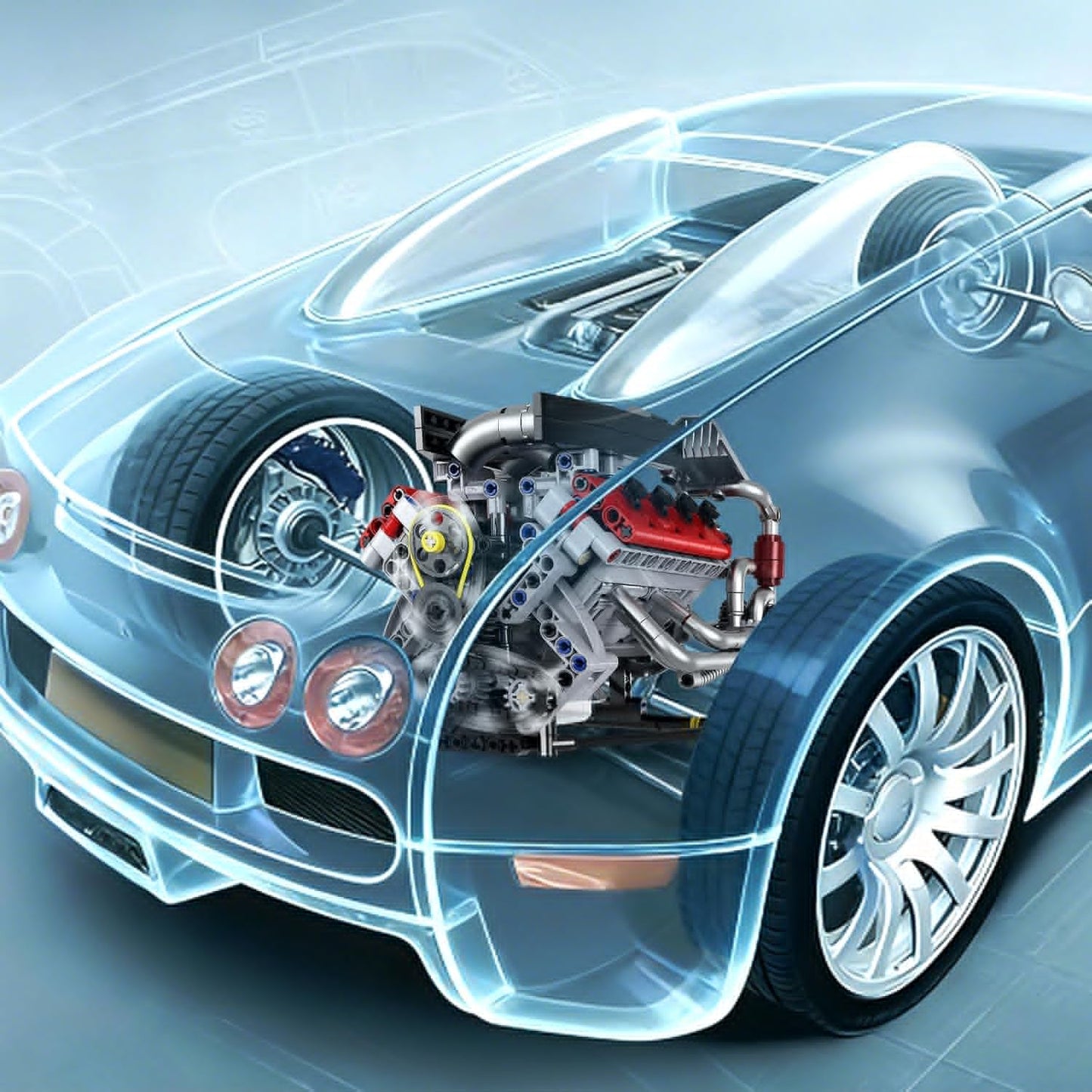 V8 Engine Model Kit that Run, 8-Cylinder Car Engine Building Blocks Set, Build Your Own STEM Engineering Kit that Work with LED Light and APP Control, Collections Set for Age 8+/Kids/Adults (700 PCS)